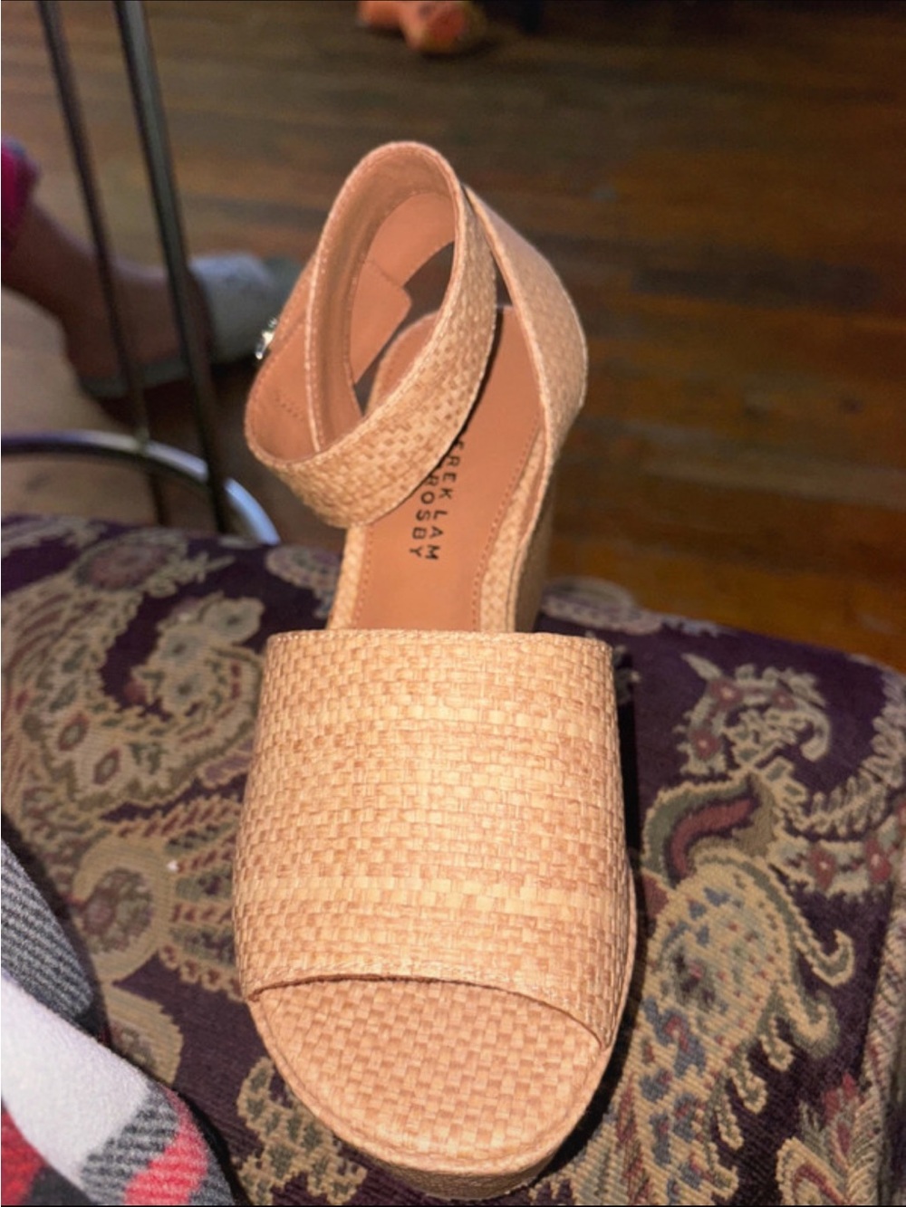 10 Crosby Derek Lam Peach Woven Ankle-Strap Wedge